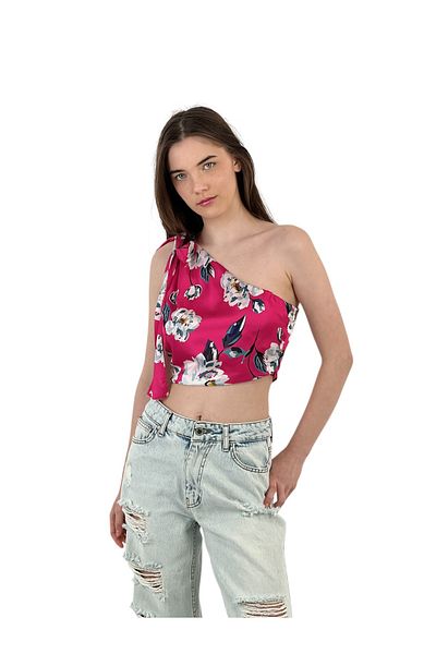Miss Poem Women's Strappy Off-Shoulder Pink Super Crop Blouse