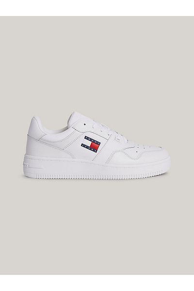 Tommy Hilfiger Bílé kožené tenisky – pánské, pro volný čas, gumová podrážka, logo EM0em01395-Ybr