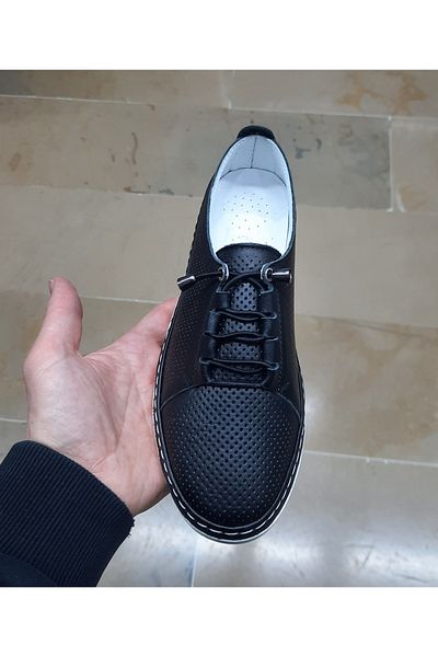Bio Detox Women's Inner-Outside Genuine Leather Orthopedic Smart Rubber Lace-Up Casual Shoes with Holes