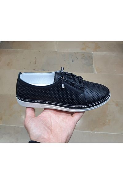 Bio Detox Women's Inner-Outside Genuine Leather Orthopedic Smart Rubber Lace-Up Casual Shoes with Holes