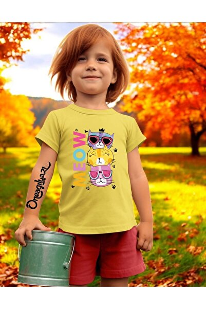 oneagılyazı Meow Cat Printed Girl's Oversize T-Shirt