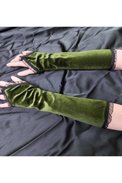 es moda shop Στρατιωτικό πράσινο βελούδινο μανίκι νύφης με βολάν