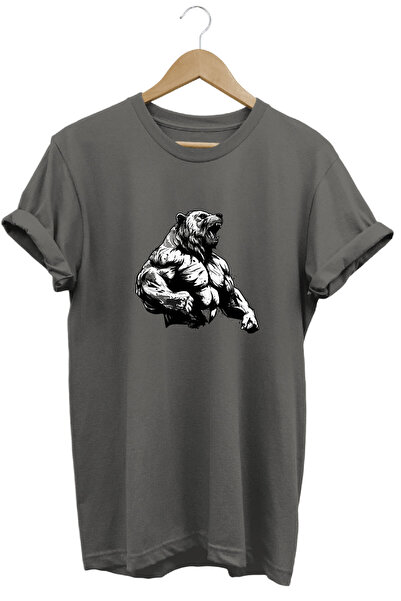MODA Fitness Gym Muscle Bear Tricou sportiv cu imprimeu pentru haltere, 100% ...