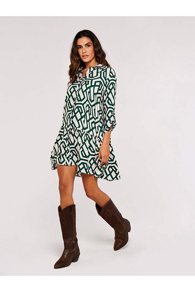 Apricot Shirtkleid mit Geo-Print