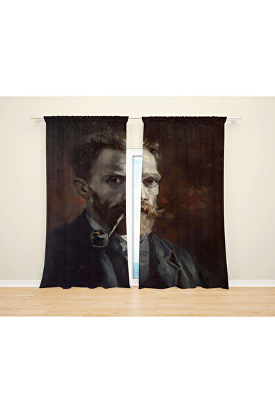 Home Cortina de fundal cu 2 aripi imprimată digitală 3D cu model Van Gogh Cortina de fundal pentru camera de zi