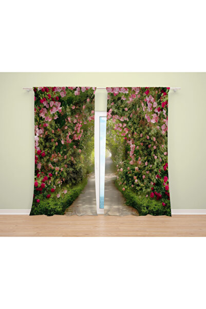 Home Rose Garden Colorful Patterned 3D Digital Printed 2 Sashes Background Curtain Living Room Hall Background Curtain