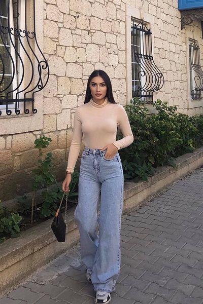 LİMABEL Gizem Cerny anii 90 Snow Washing Blue Blugi largi cu talie super înaltă Palazzo 2025
