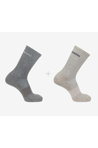 Salomon Evasıon Crew 2 Pack 2 Pieces-Piece Unisex Socks GRAY-BEIGE