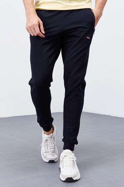 TOMMY LIFE Pantalon de trening pentru bărbați, albastru bleumarin, cu fermoar, cu buzunar pentru jogger, cu potrivire standard - 84651