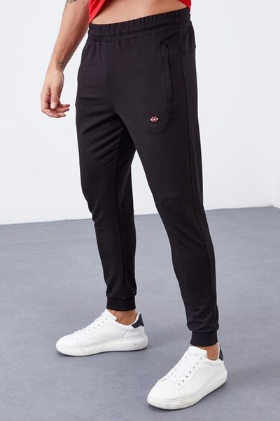 TOMMY LIFE Pantaloni de sport Jogger pentru bărbați - negri, buzunare cu fermoar, strânși - 84343