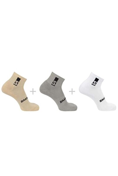 Salomon Everyday Ankle 3 Pack 3 Pieces-Piece Unisex Socks WHITE-GRAY-BEIGE