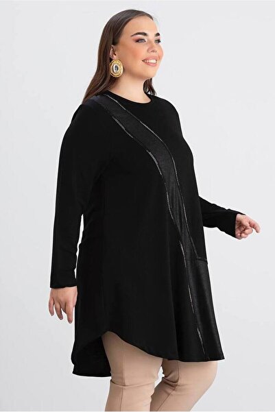 FOR ESRA BIG TREND Γυναικείο Μαύρο Τεχνητό Δέρμα Μακρύ Μακρύ Βισκόζη Εύκαμπτο Χιτώνα