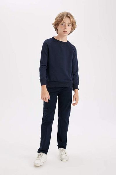 DeFacto Boy's Navy Blue Crew Neck Cotton Basic Plain School Sweatshirt 25K801T01529