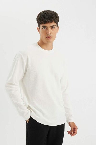 DeFacto Regular Fit Crew Neck Waffle Basic pevné tričko s dlouhým rukávem D2801Ax24Au