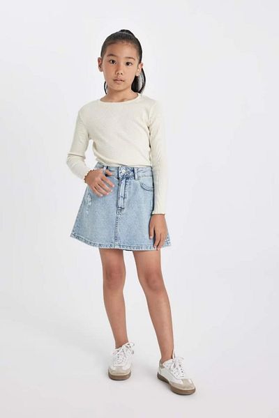 DeFacto Lányok kerékpáros nyakú alap sima bordás camisole hosszú ujjú póló B2387a824au