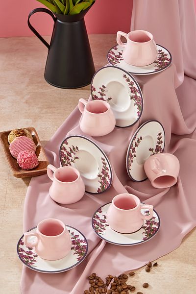 Babion Lavender Pattern 12-Piece Luxury Ceramic 6-Person Coffee Cup Set, Coffee Cup