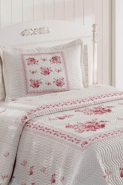 Örtüm Flower Single Quilted Bedspread - Pink