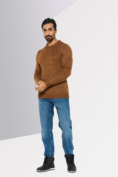 Michael Kors Men Crew Neck Long Sleeve Textured Sweater, Brown