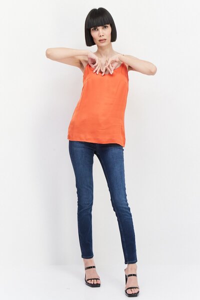 Esprit Women V-Neck Sleeveless Plain Tank Top, Orange