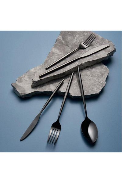 Jumbo 5900 Infinity 12 Person 84 Piece Titanium Black Cutlery Set