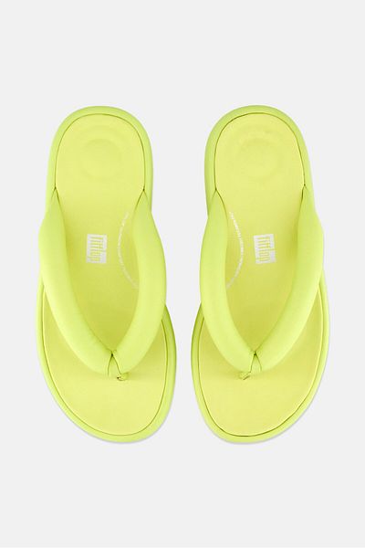 Fitflop Women Iqushion D-Luxe Padded Leather Flip-Flops Slip On Sandals, Lime Green