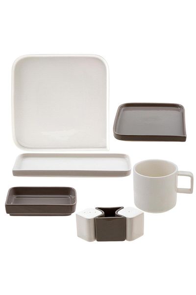Jumbo Quadro White 27 Piece Breakfast Set for 6 People