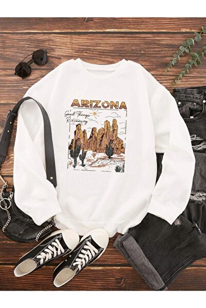 Mythologie Arizona Things Thick Winter Sweatshirt - White Printed Oversized C...