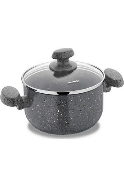 KORKMAZ Korkmaz Granite (Maya) Pot with Glass Lid. 26 cm capacity.