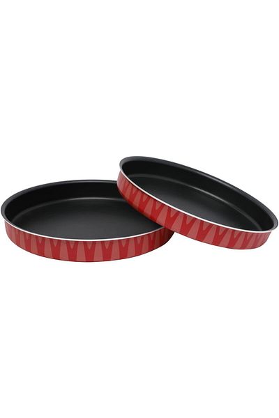 Trust Pro Non Stick Aluminium Round Oven / Baking Tray Set of 2 Pieces , 32cm + 30cm Red/Black