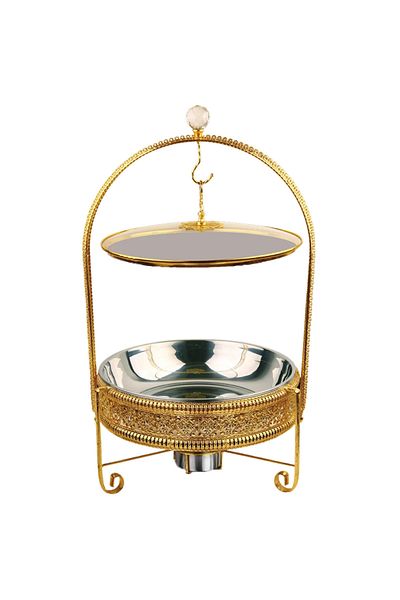SAFA Stainless steel round serving dish with gold embossed heater, 6 liter capacity