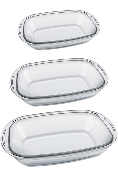 NADİR NADIR  Rectangular Temperd Glass Bakeware Baking Glass Set Of 3PC NAR015
