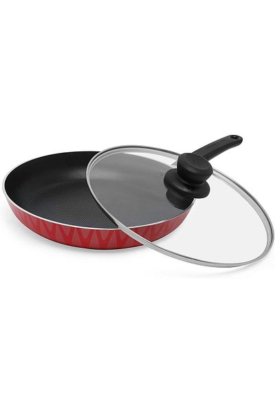 Trust Pro non stick fry pan with lid and 2 layered aluminium coating, 28 cm, red