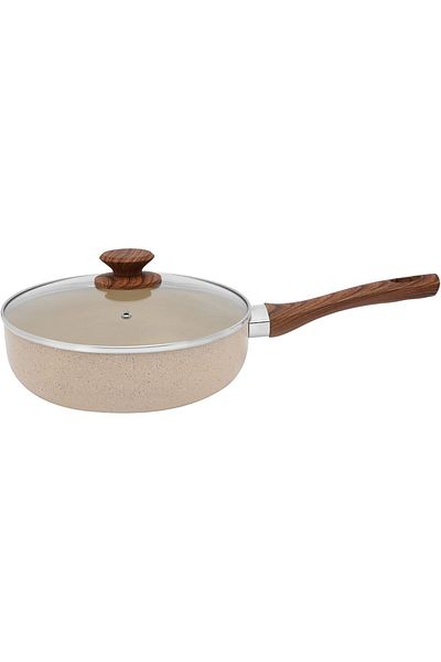 Trust Pro Non Stick Fry Pan with Lid and 2 Layered Aluminium Coating, 26 cm, Cream