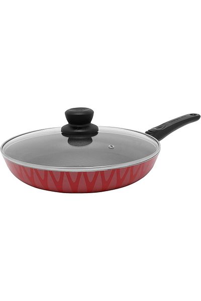 Trust Pro non stick fry pan with lid and 2 layered aluminium coating, 28 cm, red