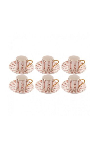 Dania porcelain Turkish coffee set 12 piece red color with gold line