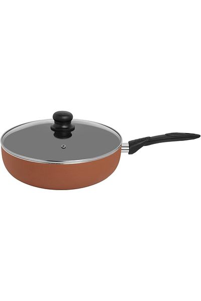 Trust Pro Non Stick Fry Pan With Glass Lid & 2 Layered Aluminium Coating, 28 cm, Brown