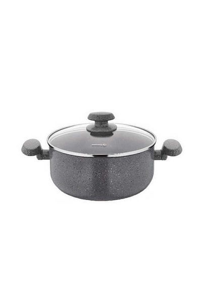 KORKMAZ Korkmaz Granite (Maya) Pot with Glass Lid. 30 cm capacity.