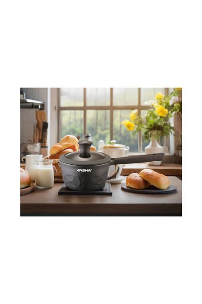 Arshia High Quality Luxury Milk Casserole With Lid. Capacity 16cm, Black Colour