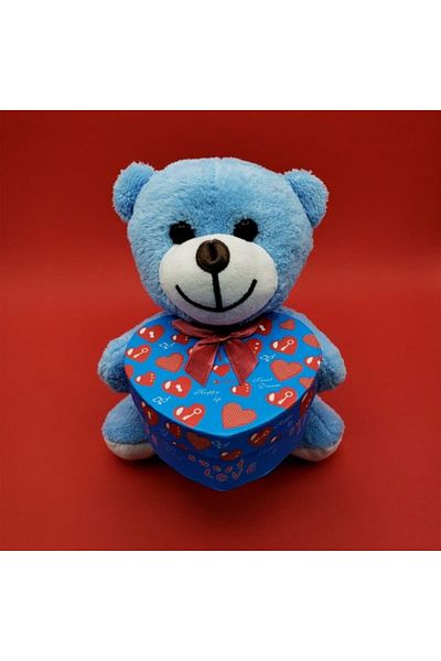 evimdeyokyok Blue Teddy Bear with Heart Box