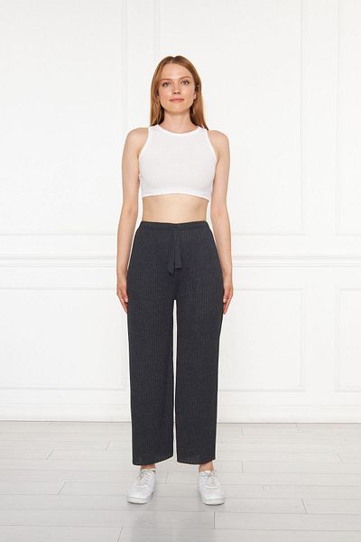 Oyga Pantaloni și pantaloni de trening antracit cu nervuri pentru femei, pijamale casual pentru acasă