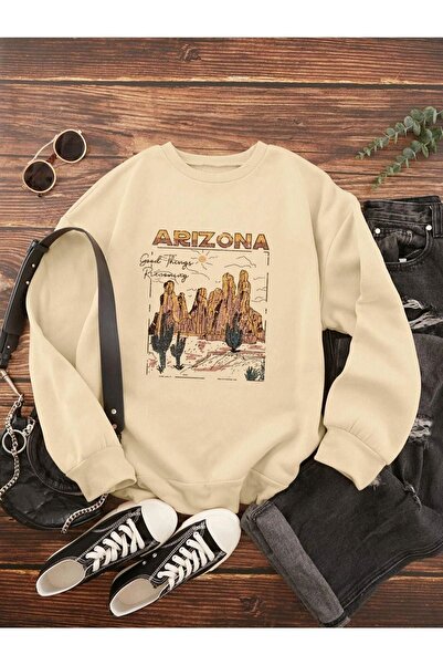 Mythologie Arizona Things Thick Winter Sweatshirt - Beige Printed Oversized C...