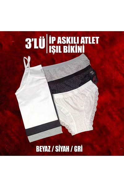 Tutku طقم قميص داخلي من القطن عالي الجودة مكون من 3 قطع مع أشرطة حبل وبكيني منقط
