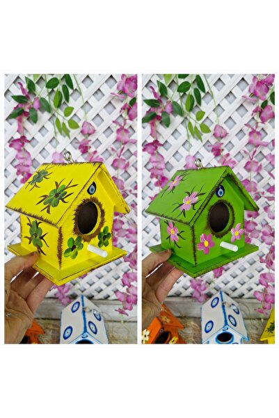 Home 2 adet ahşap kuş yuvası, bahçe süslemesi,renkli kuş evi,el boyaması