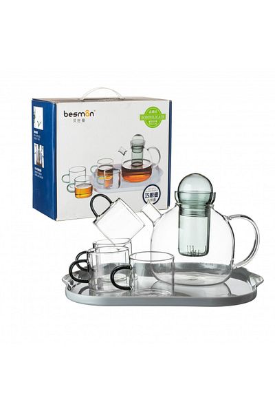 HIC Teapot Set with Glass Cups 7 Piece