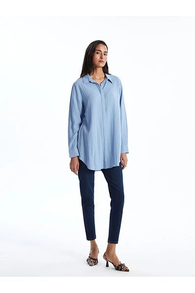 LC Waikiki Tunica de cămașă pentru femei LCWAIKIKI Classic Blue Textured