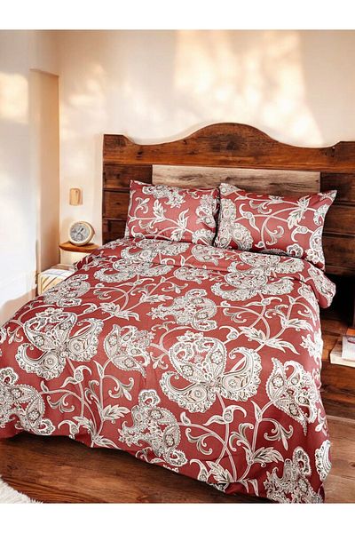 CollessiaHome 100% Cotton Satin Patterned Double Duvet Cover Set - Without Sheet
