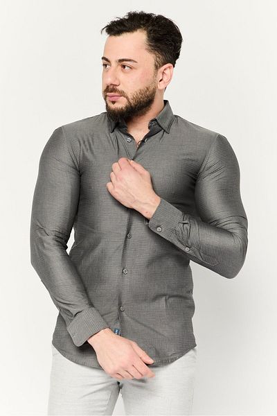 Perry Ellis Men Slim Fit Allover Print Long Sleeves Casual Shirt, Grey
