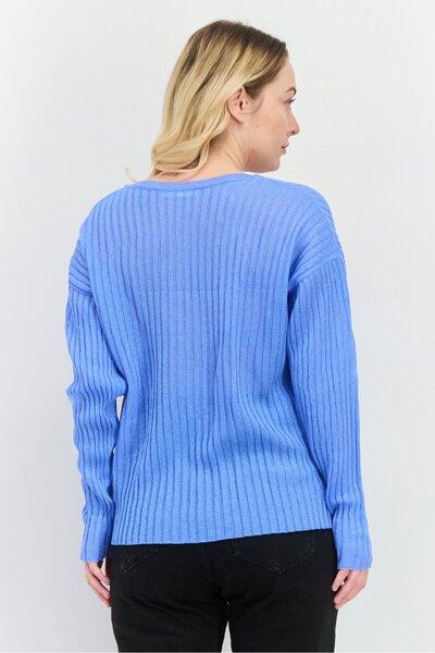 MANGO Woman Women V-Neck Knitted Sweater, Blue