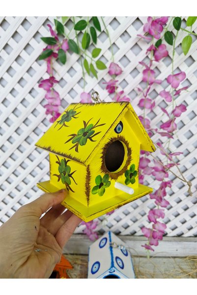 Home 2 Wooden Bird Nests, Garden Ornament, Colorful Bird House, Hand-Painted