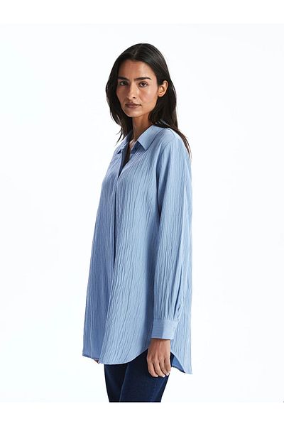 LC Waikiki Tunica de cămașă pentru femei LCWAIKIKI Classic Blue Textured